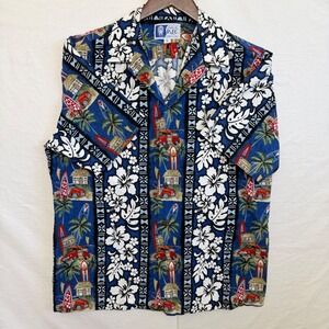 RJC Ltd Made In Hawaii Hawaiian Shirt Mens L Woody Surf Car Surfboard Aloha